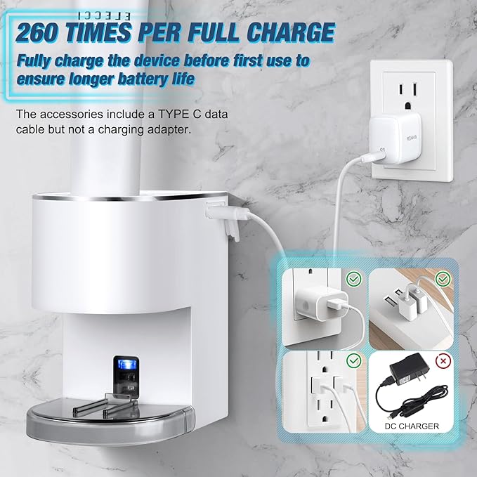 Automatic Toothpaste Dispenser Wall Mounted: White Electric 6 Adjustable Levels Auto Toothpaste Squeezer Smart Rechargeable Touchless for Kids Adults - Bathroom - Replaceable Parts