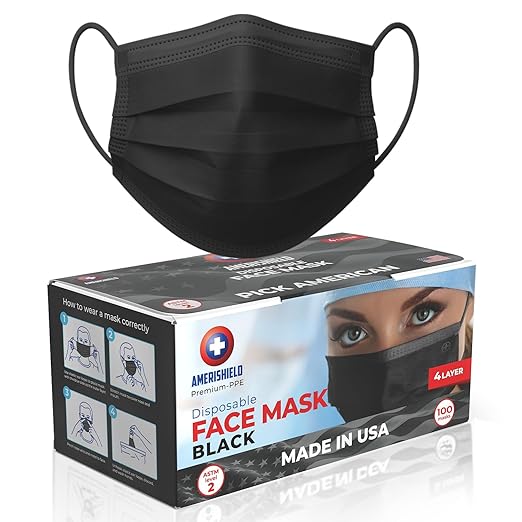 Amerishield ASTM Level 2, Made in The USA, Disposable Face Mask, FSA/HSA Eligible, 4 Layer, Breathable & Comfortable for Allergy and Sun Protection, 50 Pack