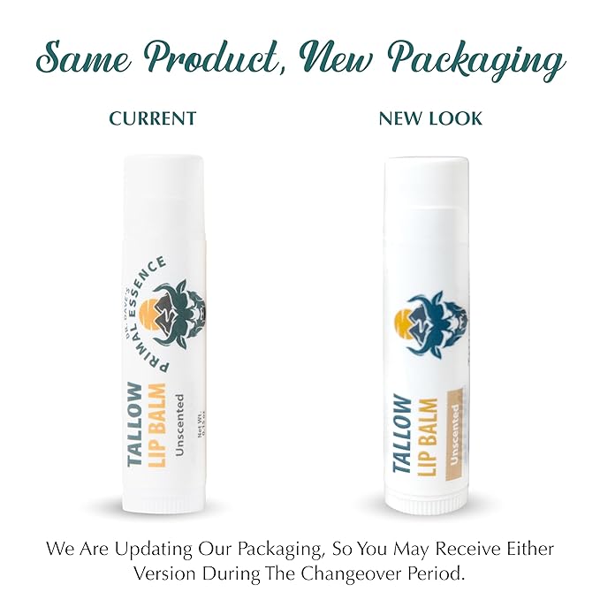 Moisturizing Tallow Lip Balm – Grass-Fed Beef Tallow with Organic Coconut Oil, Beeswax, and Vitamin E – Unscented Lip Balm Set – Travel Essential - 3-Pack