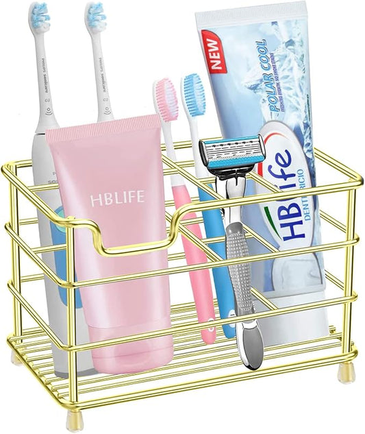 HBlife Large Electric Toothbrush Holder for Bathroom, Gold Stainless Steel Bathroom Accessories Organizer for Small Spaces