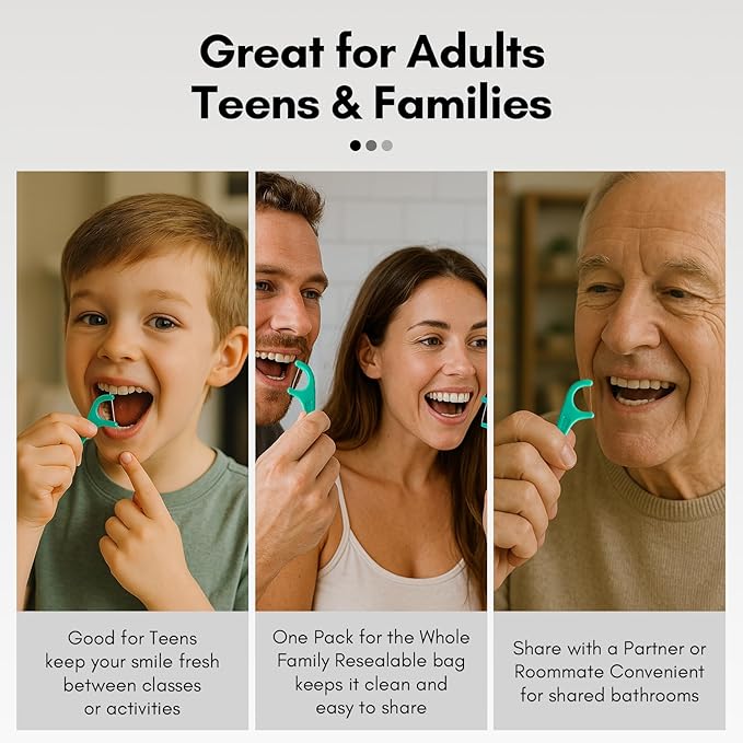 FAMILIFE Floss Picks 75 Count Mint Flavor, Dental Floss Picks for Adults & Kids, Strong Thread Flossers & Tooth Picks Flossers for Daily Oral Care Travel Floss Bag