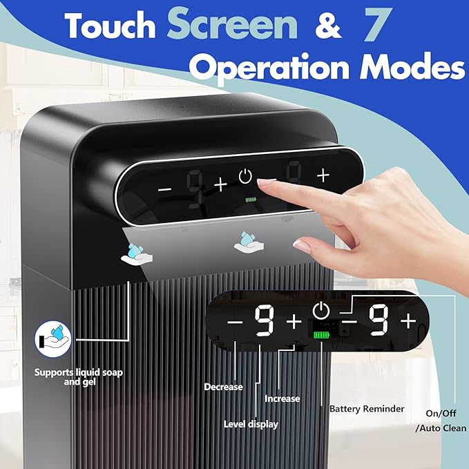 YIKHOM Wall Mount Automatic Soap Dispenser, Touchless Electric Sensor Dispenser for Kitchen Bathroom, Dual 13.53 oz Hand Free Liquid Hand Sanitizer Pump, 9 Levels Adjustable USB C Rechargeable