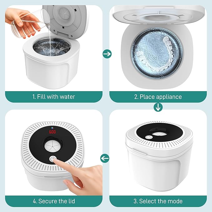 Ultrasonic Retainer Cleaner, Dental Cleaning Pod with U-V Lights, 45kHz Retainer Cleaner Machine for Dentures, Toothbrush Heads, Jewelry, Aligner, Night Mouth Guards (White)