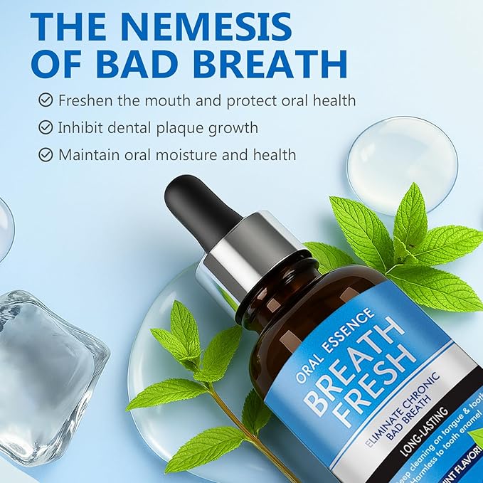 Bad Breath Treatment for Adults, Breath Drops for Fresh Breath, Fast-Acting, Long-Lasting, Natural, Alcohol-Free, Boosts Confidence for Socializing, 60ML