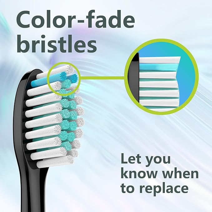 BUKURII Toothbrush Replacement Heads Compatible with Philips Electric Toothbrushes, 8Pcs, Black, Refills for Sonicare Snap-on Brush Handles 1100 2100 4100 5100, Replace for A3 C2 C3 G2 G3
