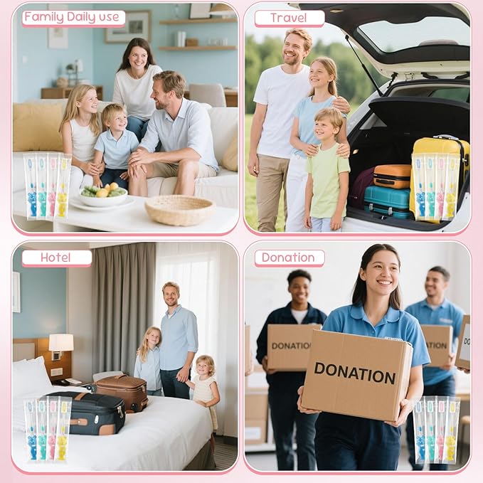 Toothbrushes for Kids In Bulk, Individually Wrapped Disposable Toothbrush Cute Manual Soft Bristles Children Toothbrush With Cover Suction Cup Toddler Toiletries Set for Home/School/Travel (40 Pack)