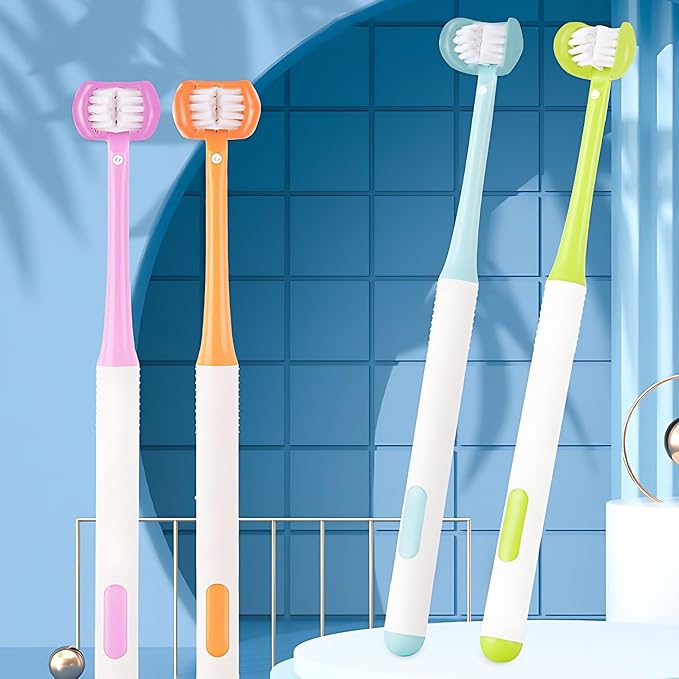 3 Sided Autism Toothbrush Three Bristles for Special Needs Adult Soft Bristles Soft and Gentle for Complete Tooth and Gum Care (Green 1PCS)