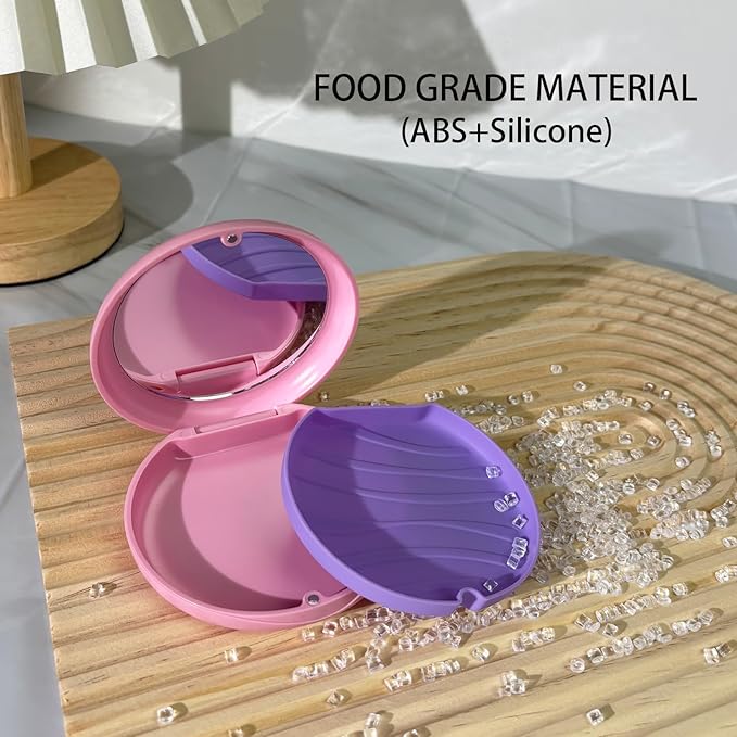 2 Pack Aligner Case with Mirror,Convenient Retainer Case for Invisalign Aligners, Night Guards, and Mouth Guards(1PC Pink Purple+1PC Purple Green)
