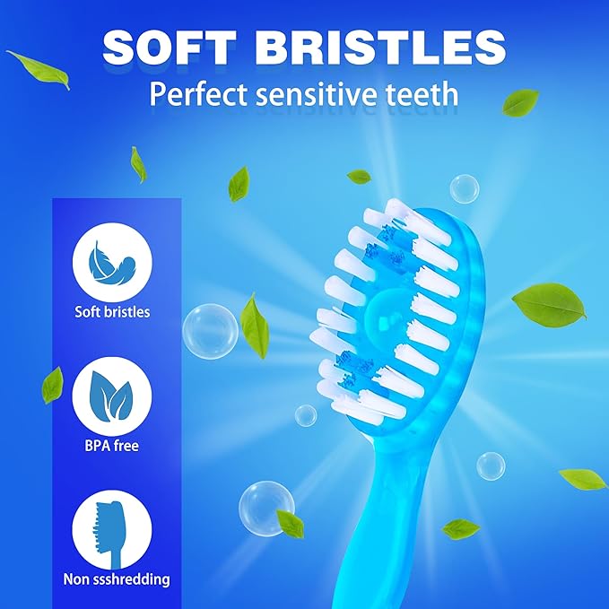 5 in 1 Mini Brushes-Disposable Toothbrushes with Toothpaste + Floss + Pick + Tongue Scraper | Travel Size | Individually Wrapped | Soft | Mint | Travel Set (Mix, 26 pcs)