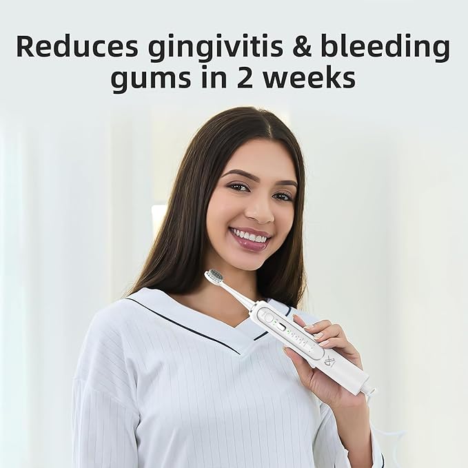 Professional Flossing Electric Toothbrush with Water Flosser, Water Flossers for Teeth 2 in 1 Toothbrush and Water Flosser Combo, Sonic Electric Toothbrush Cordless Flossing Brush (White)