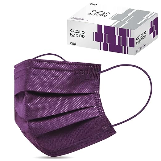 CSD Colo 30 Pcs Purple Disposable Face Masks, 3 Ply Adult Mask with Elastic Ear Loop, Nose Bridge Clip, Breathable Comfortable Mask Great for Indoor, Outdoors Use (Ultra Violet)