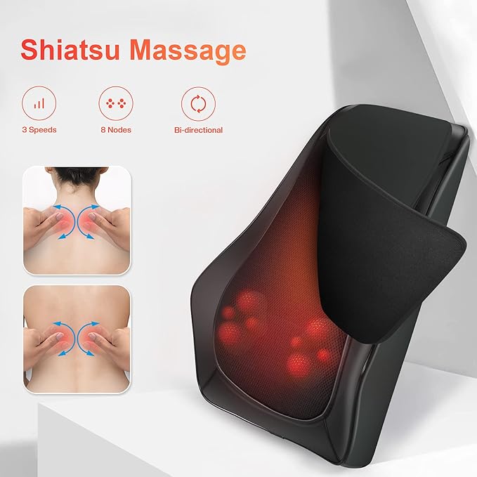 COMFIER Christmas Gift for Men Women,Back Massager with Heat, Shiatsu Neck and Back Massager with Heat for Back Pain, Soothing Heating & 3D Kneading Massage Pillow