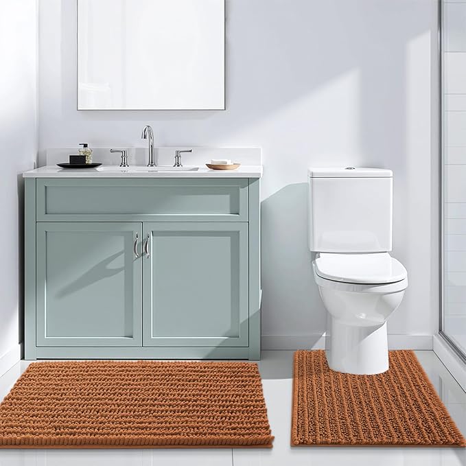 Arotive Luxury Chenille Bathroom Rug Mat, Extra Soft Thick Absorbent Shaggy Bath Rugs, Non-Slip Machine Wash Dry, Plush Bath Mats for Bathroom, Shower and Tub, 36x24, Clay