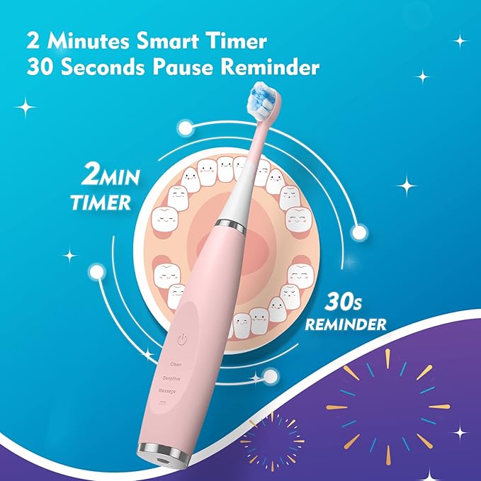 Kids Electric Toothbrushes 2 Pack Smart Sonic Toothbrush for Boys and Girls 3 4 5 6 7 8 9 10 11 12 (Blue+Pink, 2 Pack)