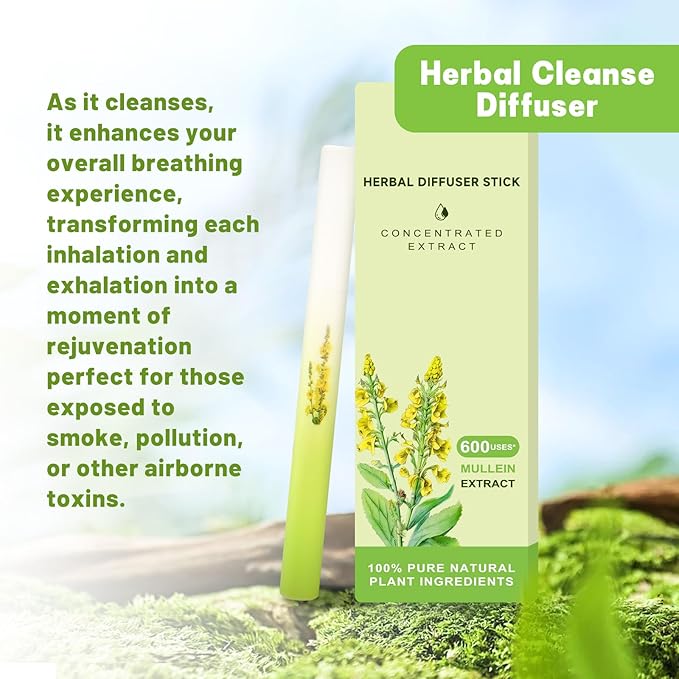 Mullein Herbal Diffuser Upgraded with Extracts of Mullein, Thyme and Mint for Cleansing Lungs, Improving Breathing and Oral Air Freshening- 2 Stick, 2 Pack