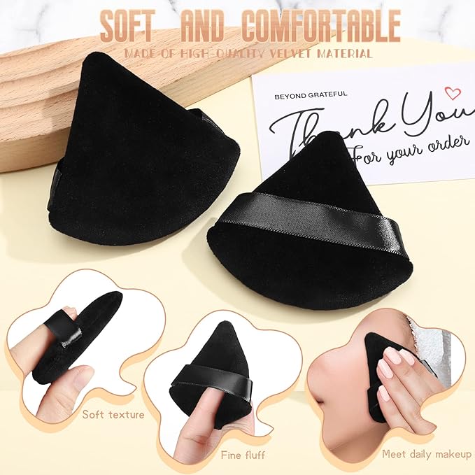 Suclain 48 Pcs Velour Triangle Powder Puff Soft Velour Makeup Puff for Face Powder Makeup Triangle Sponges for Wet and Dry Cosmetic Foundation Loose Mineral Body Tool(Black)