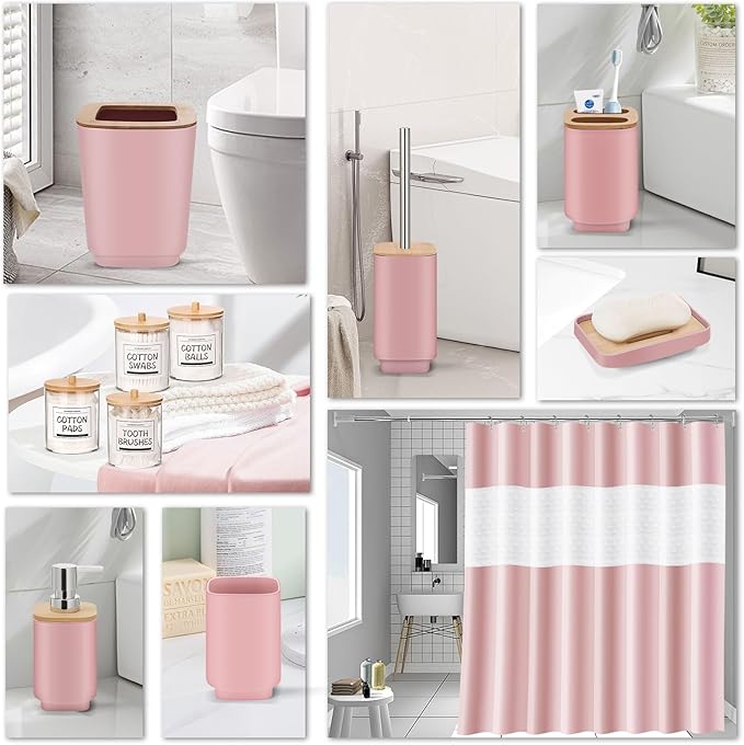 IMAVO Bathroom Accessories Set,Pink Bathroom Set,11 Pieces Bathroom Accessory Set,Trash Can for Bathroom Accessories Décor and Housewarming Gifts