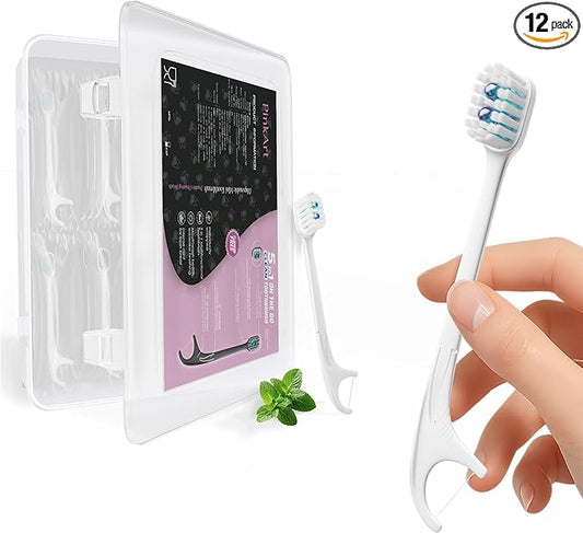 Pinkart Mini Disposable Toothbrushes with Toothpaste, Pre-Pasted Travel Toothbrush with 2 Mint Beads, Individually Wrapped Single-Use Toothbrush for On-The-Go & Travel (12 Count)
