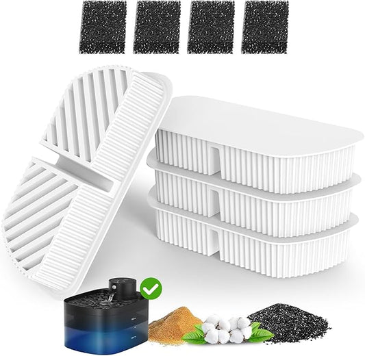 Cat Water Fountain Filters for 84oz/2.5L Battery Operated Petilog Pet Water Dispenser Fountain (4 Filters& 4Sponges) (4)