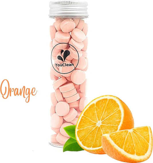 90 Toothpaste Tablets in Refill/Recycle Glass Tube - for Travel and Daily Home Office Use - Nano Hydroxyapatite, Fluoride-Free, Vegan (Orange90)