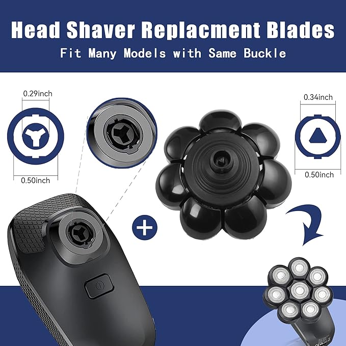 Universal Replacement Heads for Blade,Replacement Blades Compatible with Most Major Head Shaver Brands, Easy-to-Install Electric Razor Shaver Heads for Bald Men. (8 Black)