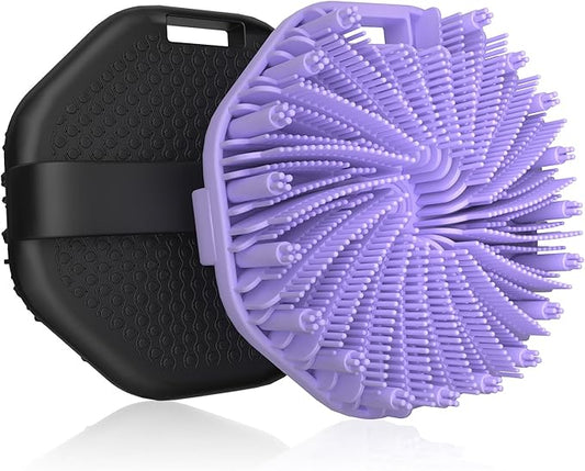 Silicone Body Scrubber 2-Pack - Exfoliating Shower Brush with Silver-Infused Design | Black & Purple