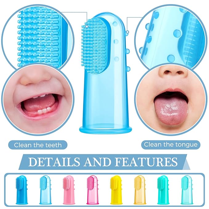 Zopeal 8 Sets Baby Finger Toothbrush for Toddler Kids with Boxes Travel Storage Case Silicone Soft Finger Toothbrush for Infant Newborns Lids Training Healthy Oral Habits Teething Cleaning Massaging