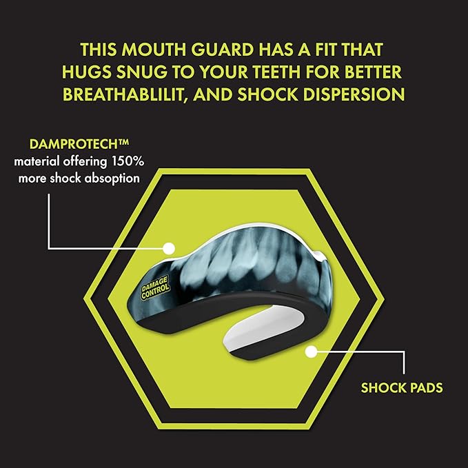 DAMAGE CONTROL Extreme Impact Mouth Guard – Sports Mouthguard for Boxing, MMA, BJJ, Hockey, Rugby, Lacrosse, & More – Mouthpiece for Teeth & Jaw Protection, for Youth & Adults (Adult, X-Ray)
