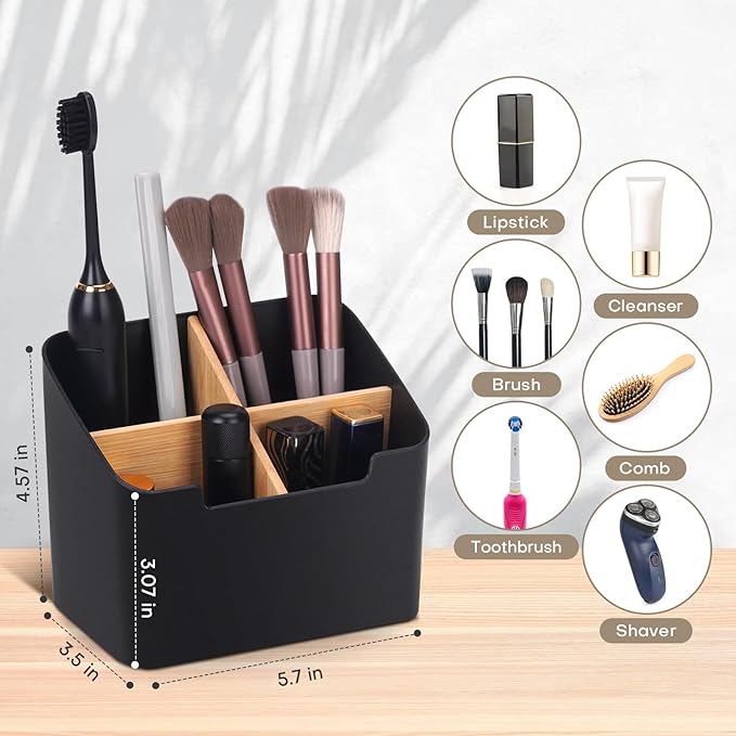 Set of 2 Black Toothbrush Holders for Bathrooms,Electric Toothbrush and Toothpaste Holder with Divider for Bathroom Countertop Organizer,Toothbrush Caddy for Counter Vanity Storage