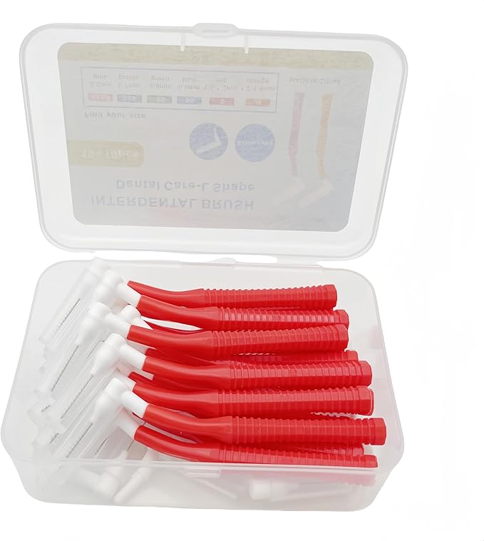 L Angled Reusable Braces Dental Brush Flosser - Cleaner Interdental Toothpick Flossing Head Oral Toothpick Cleaners (1.0mm Red, Normal)