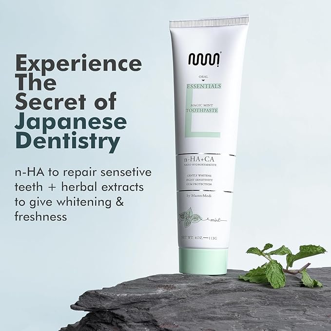 MasterMedi Nano Hydroxyapatite Toothpaste (Inspired by 10% nHA Formulas), Fluoride-Free, Whitening, Sensitive Teeth Care, Enamel Support, SLS Free, Xylitol, Magic Mint, 4 Oz (Pack of 2)