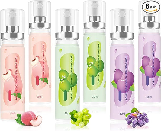 6PCS Oral Breath Spray, 3 Flavors Fruit Mouth Spray Breath Freshener Oral Care for Adults, Portable Long Lasting Refreshing Dry Mouth Spray for Bad Breath