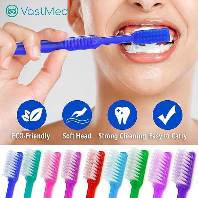 VASTMED 200 Pcs Disposable Pre-Pasted Toothbrushes Individually Wrapped Pre Pasted Toothbrush | Single Use Waterless Tooth Brush for Hotel, Camping, Homeless Gift | Multi Color
