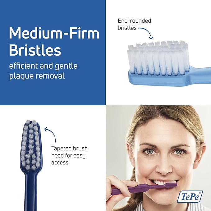 TePe Select Medium Toothbrush, Adult Medium-Bristle Toothbrush with Compact Tapered Head and Angled Neck, Pack of 1