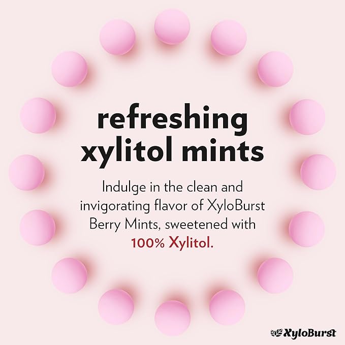 XyloBurst Mints Sugar Free Mint candies with Xylitol, Aspartame Free, Gluten Free, Vegan & Keto Friendly 200 Count Jar (1 Bottle Pack, Berry)