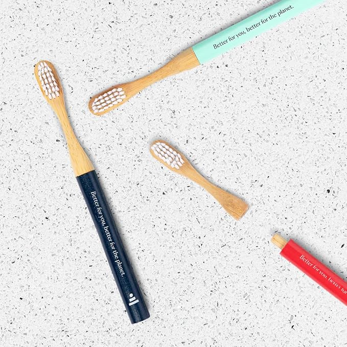 Better & Better Natural Bamboo Toothbrush for Kids | Extra Soft Bristle Toothbrush | 100% Plant-Based | Reusable Handle, Replaceable Brush Head | Eco-Friendly, Zero Plastic (Dark Blue)