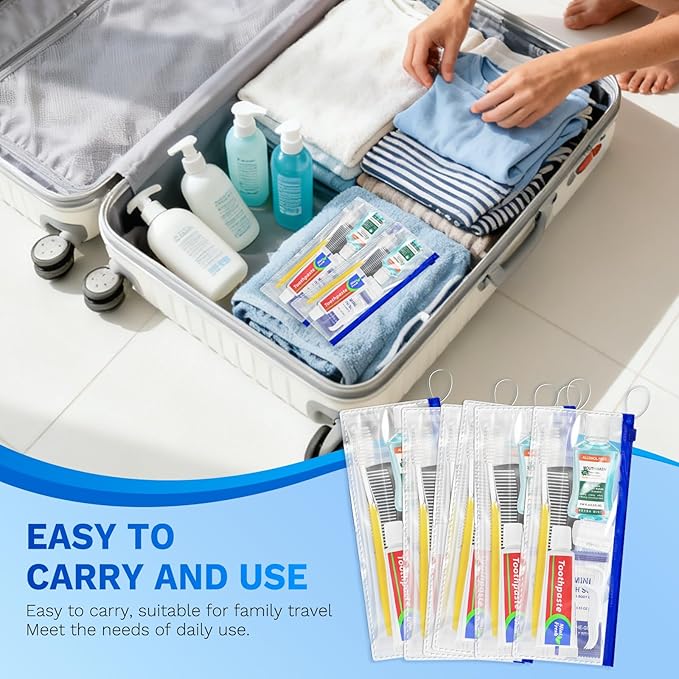 Xuezoioy Personal Hygiene Kit Bulk Pack of 30,Yellow Basic Travel Toiletry Set Disposable Toothbrushes with Toothpaste Mouthwash Floss Comb Cover and Zip Bag for Homeless,Charity,Guests
