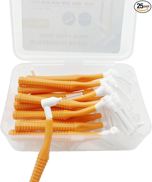 Interproximal Brush, Gum Interdental Brushes, L Angle Reusable Dental Cleaners, Disposable Oral Hygiene Brush, Toothpick Floss for Braces, Tooth Cleaning Tool (1.2mm Orange, Normal)