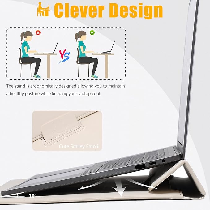 HYZUO 13.3-14 Inch Laptop Sleeve Case with Stand Feature for MacBook Pro 14 M5/M4/M3/M2/M1 2026-2021, MacBook Pro/Air 13.3, 13" 13.5" 13.8" Surface Laptop, HP Spectre X360 13/14, Beige