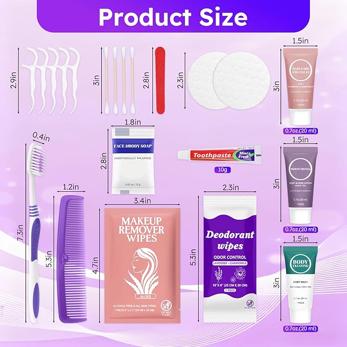 Travel Toiletries Personal Cleaning Bulk,Disposable Hygiene Kit Care Package Supplies, Women Toiletry Essentials Set Individually Wrapped for Camping, Hotel, Vacation, Homeless, Charity (11-in-1, 20)