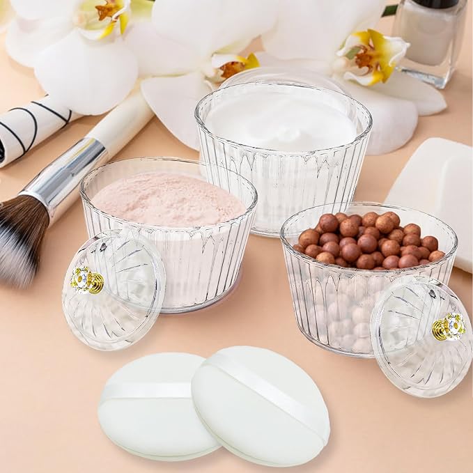 3 Pcs Body Face Plastic Powder Puff and Container Dish Fluffy Soft Large Powder Puff for Women(Roman jar Shape)