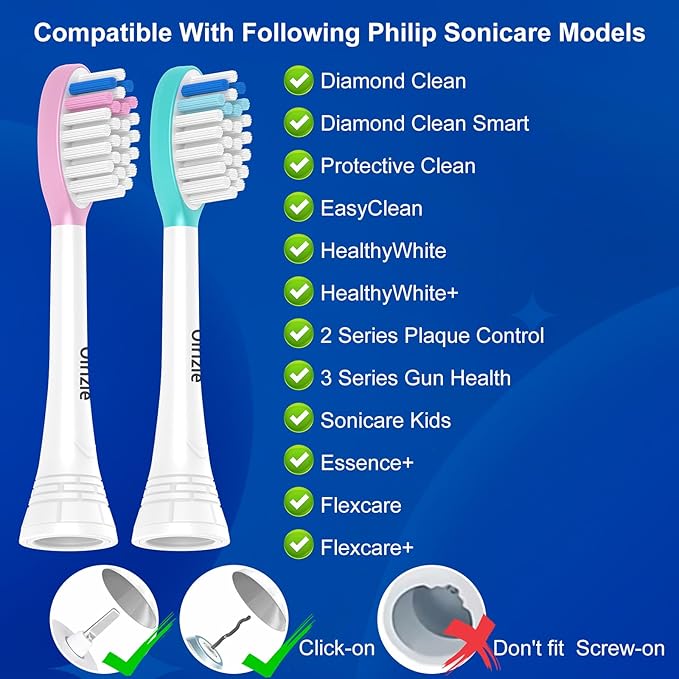 Kids-Replacement-Heads for-Philips-Sonicare,Toothbrush-Replacement-Heads Age 7+,Soft Bristles Replacement Toothbrush Heads for Children, Blue and Pink,10 Packs