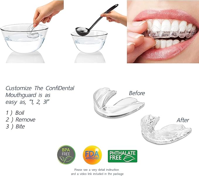 The ConfiDental Mouth Guard for Teeth Grinding & Clenching Pack of 6 Moldable Night Guards for Bruxism, Custom-Fit Protection for Comfortable Day & Night Use
