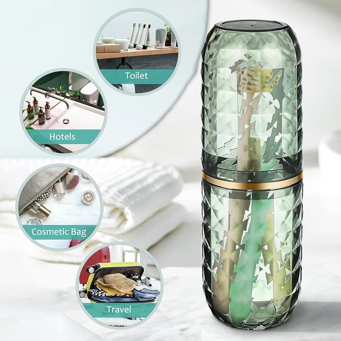 Garneck 2pccs Travel Toothbrush Holder with Cover Portable Double-Cup Mouthwash Cup Green Toothbrush Case Storage Container for Home Bathroom Trip School Camping Hotel