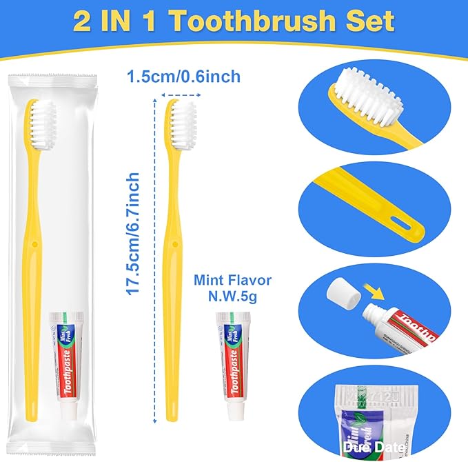 Disposable Toothbrushes with Toothpaste 20 Pack, Travel Size Toothbrush and Toothpaste Set, Bulk Tooth Brush Tooth Paste Kit, Individually Wrapped Travel Toiletries for Homeless, Hotel