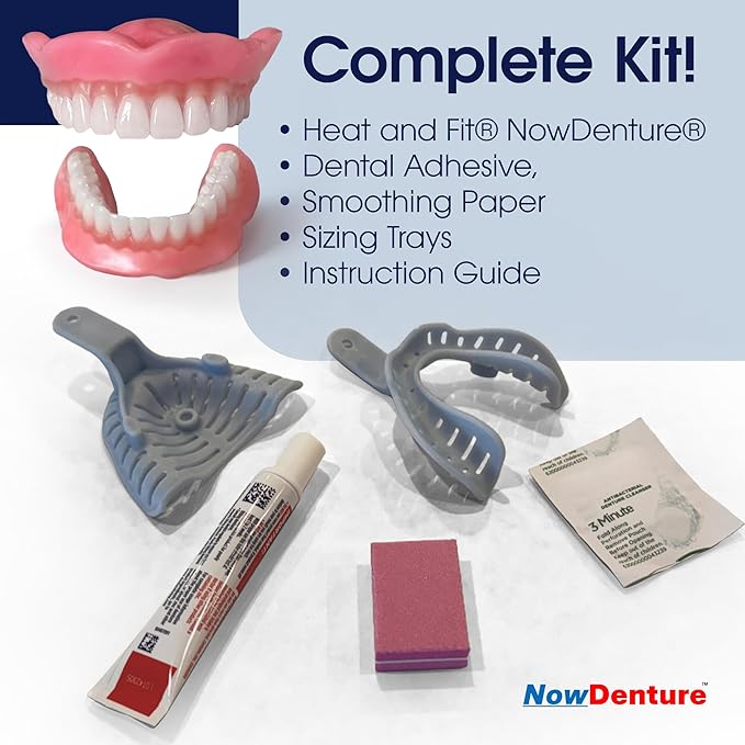 Heat and Fit® NowDenture® – Immediate Dentures by Mail – Ready to Use in Minutes! Multiple sizes, upper and lower available. (Upper & Lower Medium (Usually Women))