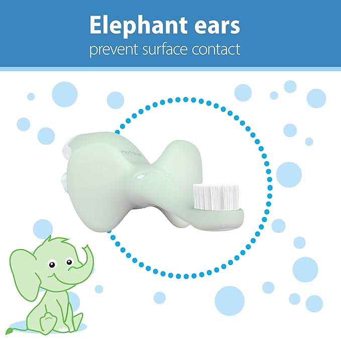 Dr. Brown’s Infant-to-Toddler Training Toothbrush Set, Mint Elephant with Fluoride-Free Strawberry Baby Toothpaste, 0-3 years
