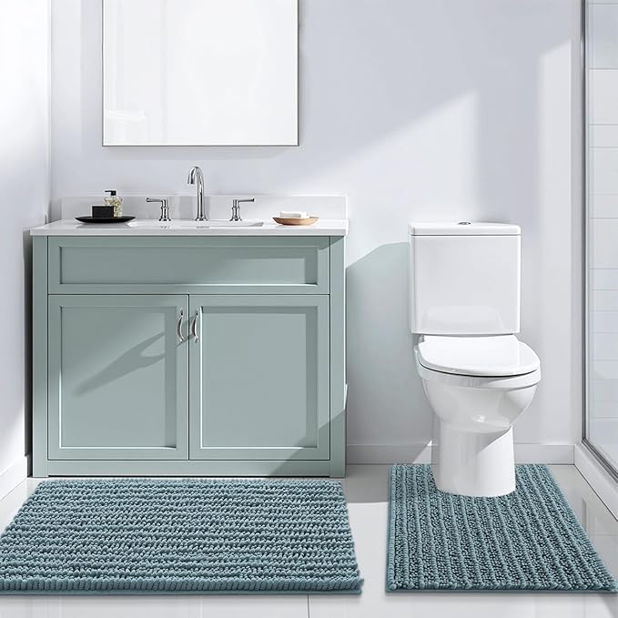 Arotive Luxury Chenille Bathroom Rug Mat, Extra Soft Thick Absorbent Shaggy Bath Rugs, Non-Slip Machine Wash Dry, Plush Bath Mats for Bathroom, Shower and Tub, 34x21, Smoky Gray