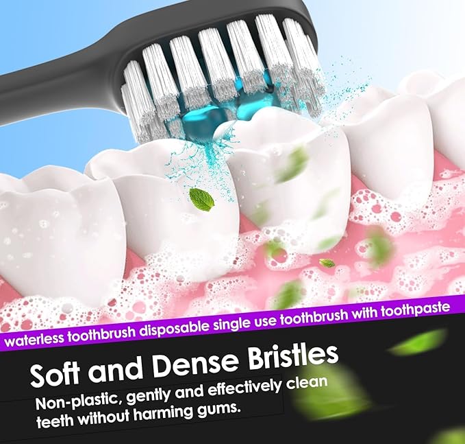 Pinkart 5 in 1 Disposable Toothbrushes with Toothpaste – Individually Wrapped Mini Travel Toothbrushes with Prepasted Toothpaste, Mouthwash Beads, Floss & Tongue Scraper | to-Go Oral Care (12 Count)