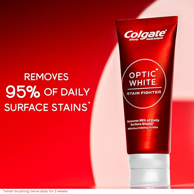 Colgate Optic White Stain Fighter Teeth Whitening Toothpaste, Anticavity Fluoride Toothpaste for Whitening Teeth, Helps Remove Daily Surface Stains, Clean Mint Paste, 4.2 oz